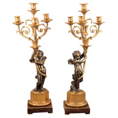 Pair of Napoleon III Candlesticks, Bronze, Marble, France, 19th Century