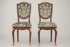 Pair of Napoleon III Chairs / Aesthetic Movement - Blue Velvet & Gilt Bronze