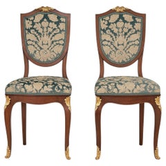 Pareja de Sillas Napoleón III / Aesthetic Movement - Terciopelo Azul y Bronce Dorado