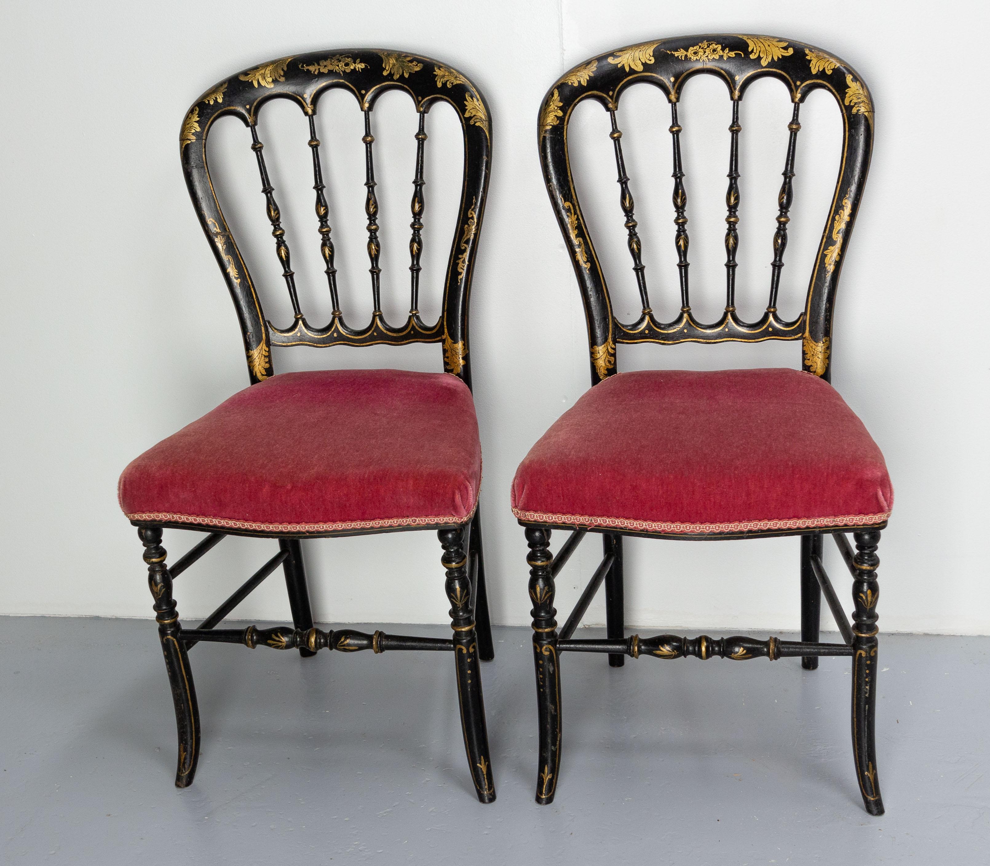 Pair of Napoleon III Chairs Fabric and Painted Wood, French, Late 19th Century In Good Condition For Sale In Labrit, Landes