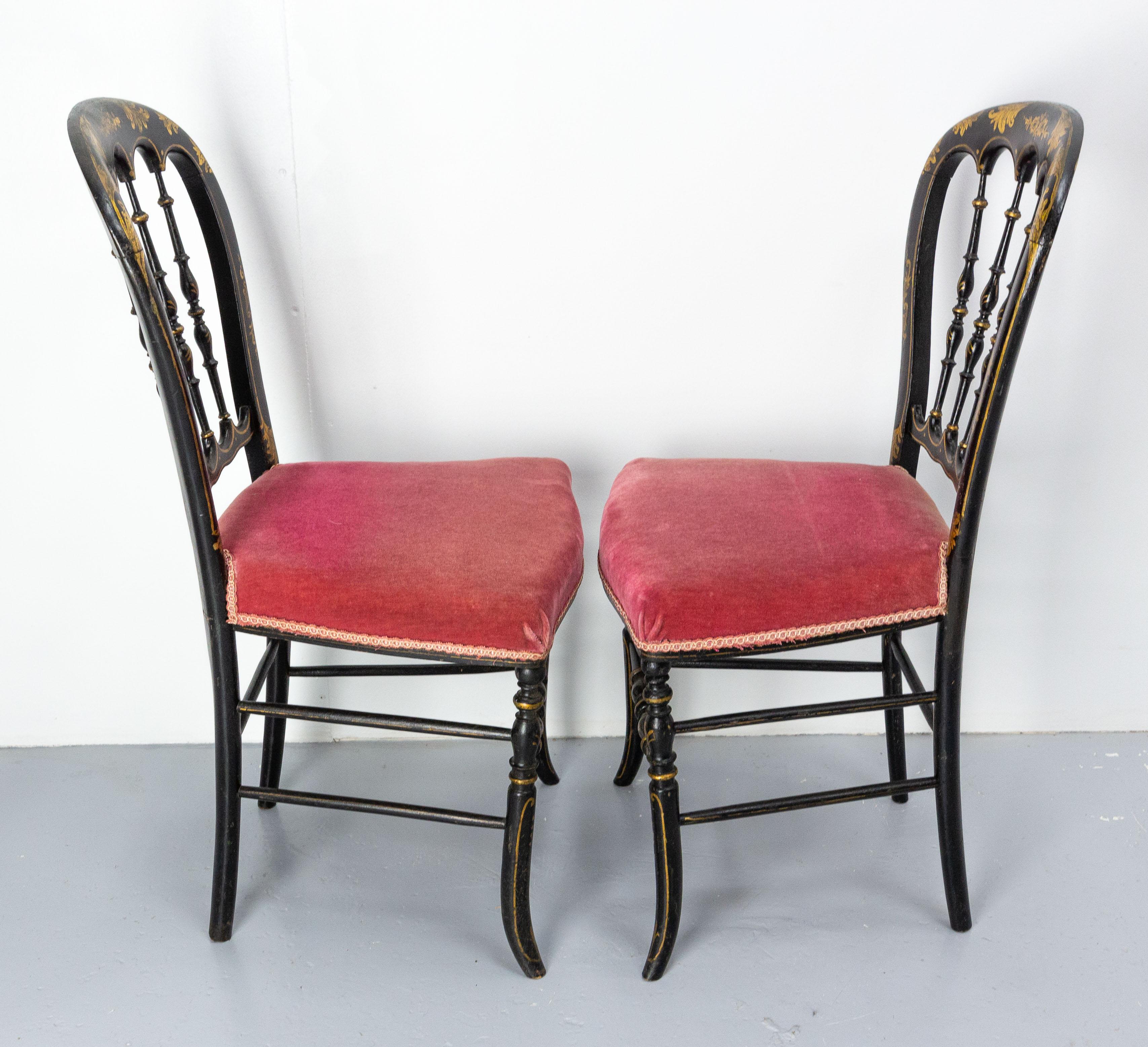 Upholstery Pair of Napoleon III Chairs Fabric and Painted Wood, French, Late 19th Century For Sale