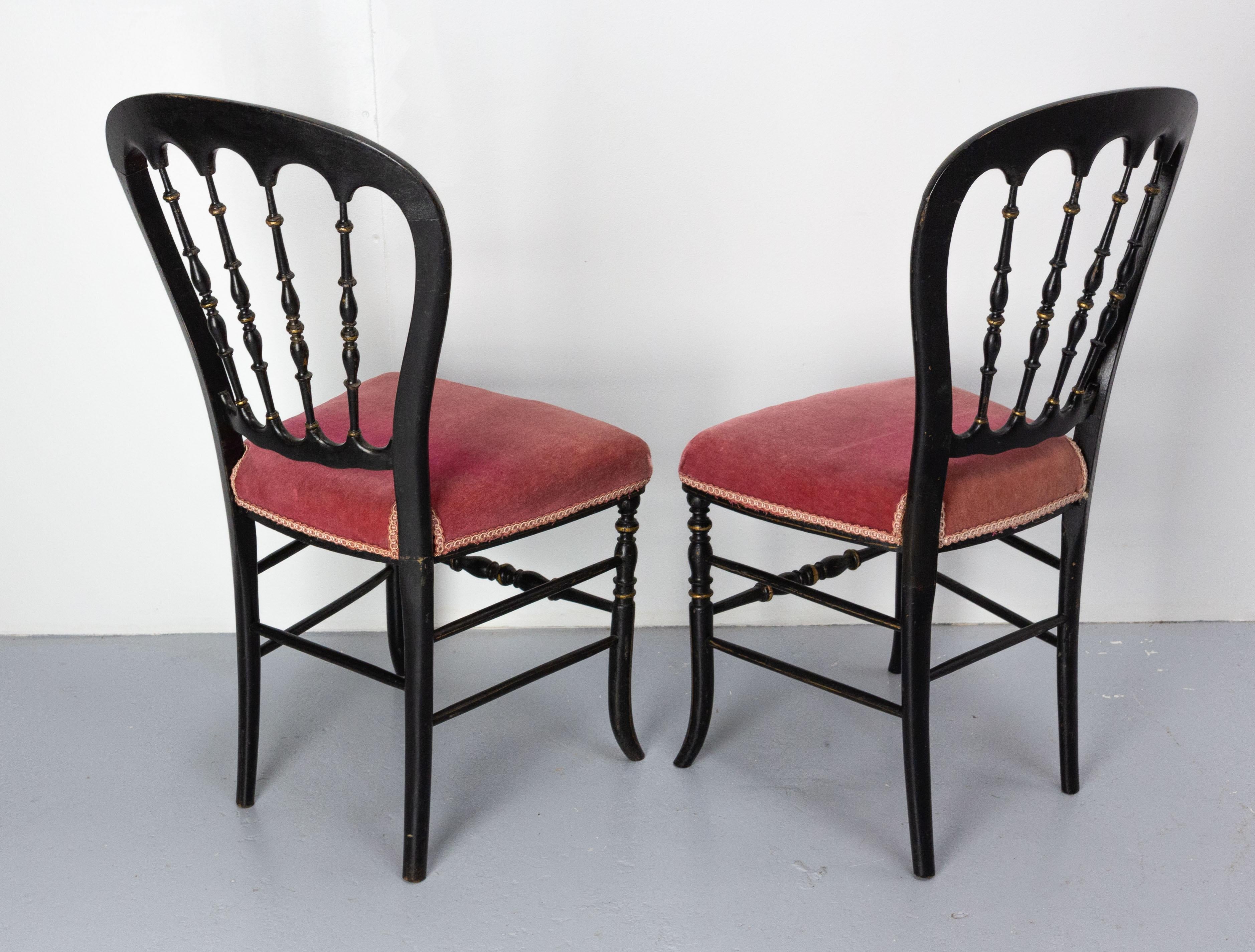 Pair of Napoleon III Chairs Fabric and Painted Wood, French, Late 19th Century For Sale 1