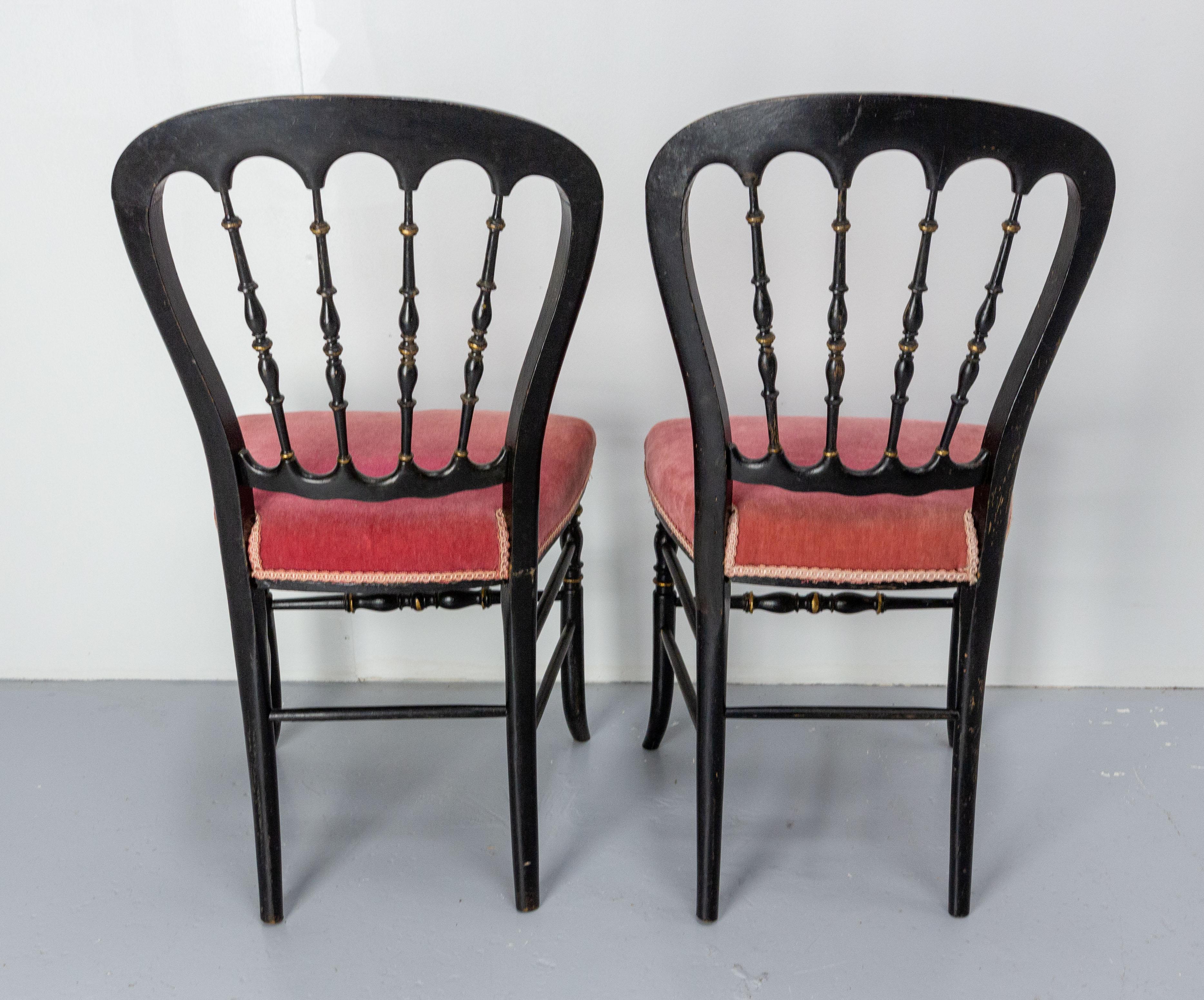 Pair of Napoleon III Chairs Fabric and Painted Wood, French, Late 19th Century For Sale 2