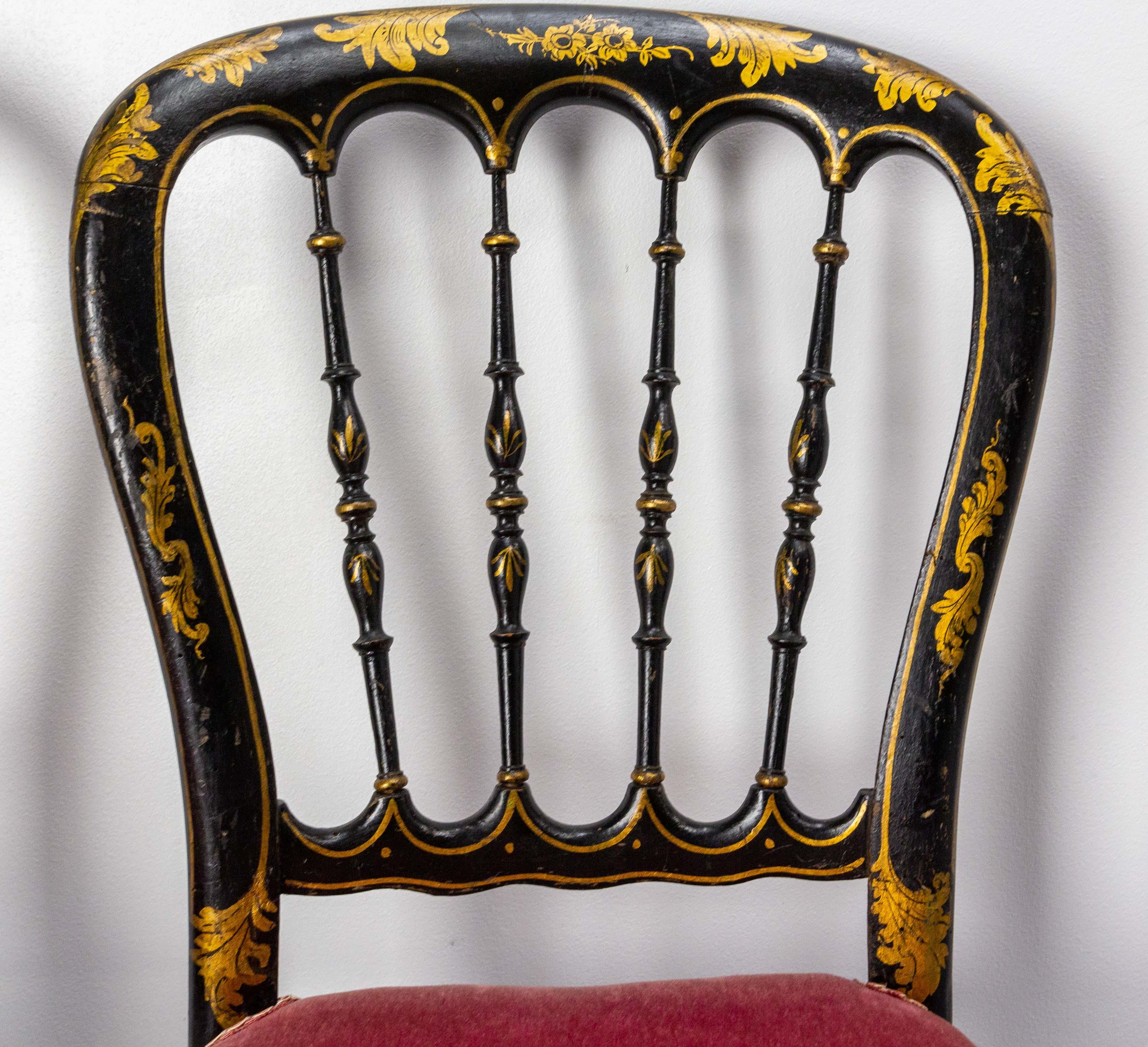 Pair of Napoleon III Chairs Fabric and Painted Wood, French, Late 19th Century For Sale 4