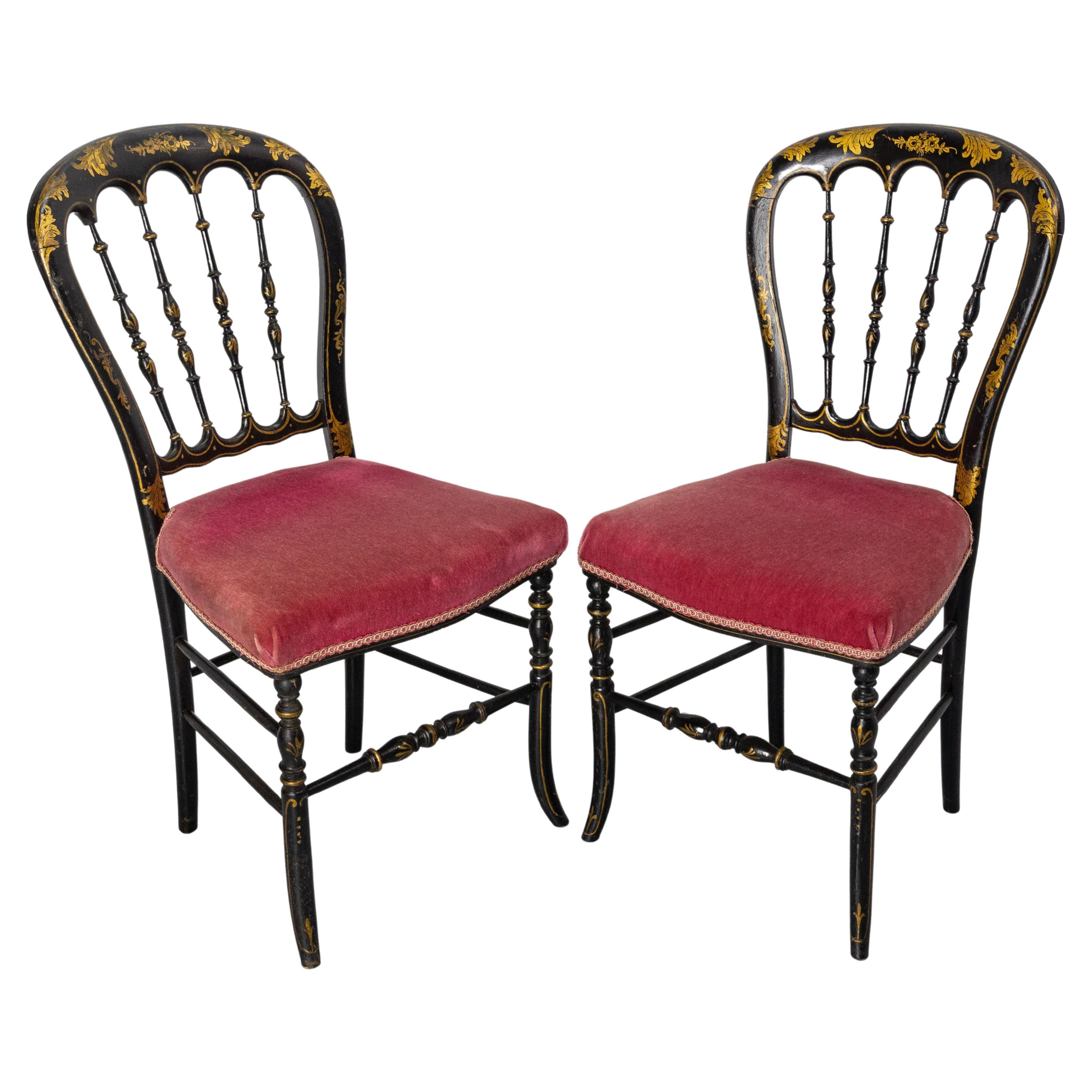 Pair of Napoleon III Chairs Fabric and Painted Wood, French, Late 19th Century For Sale