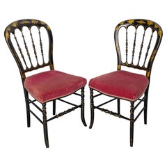 Pair of Napoleon III Chairs Fabric and Painted Wood, French, Late 19th Century