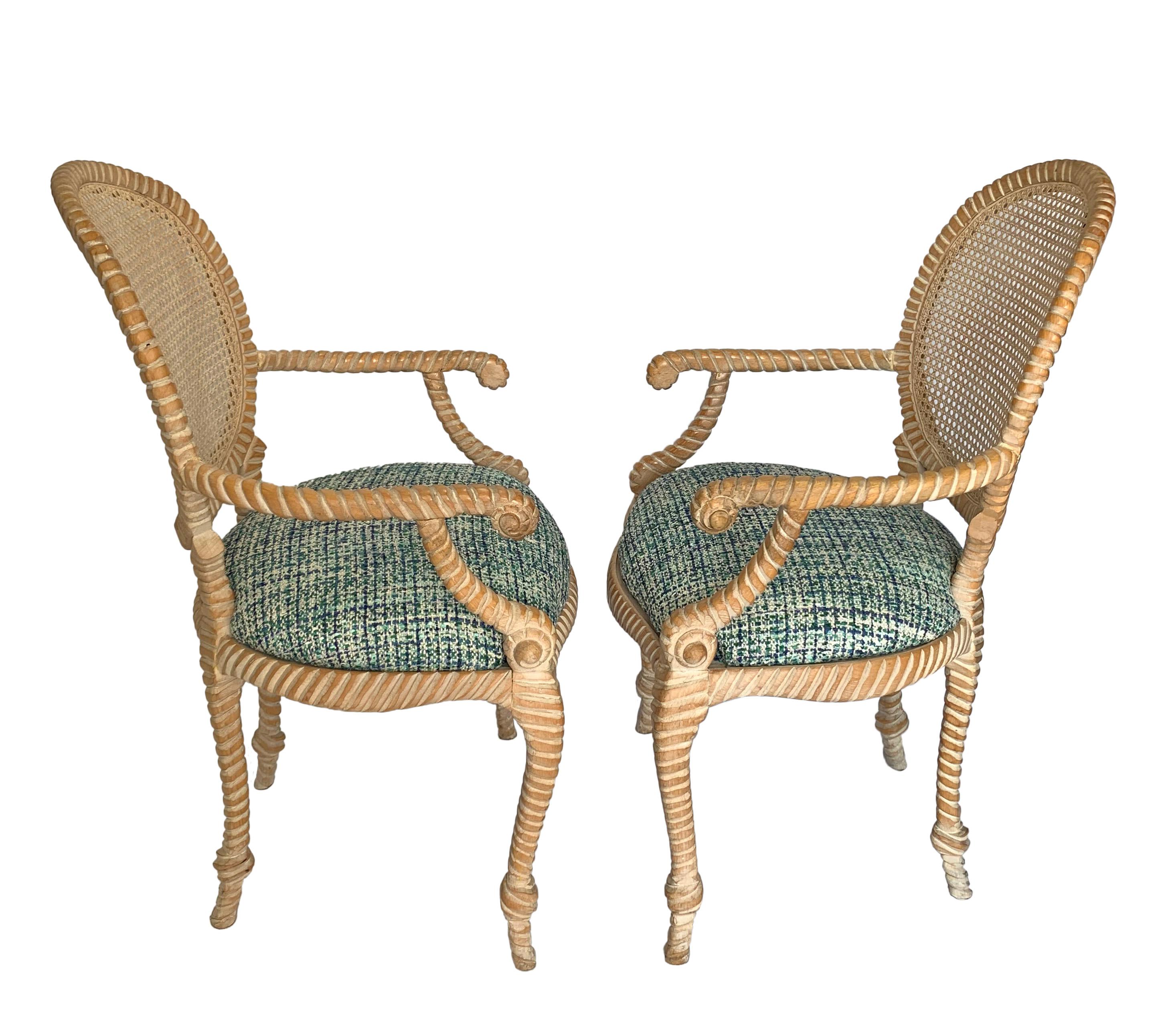 American Pair of Napoleon III Classic Rope Chairs with Caned Backs from 1960s For Sale