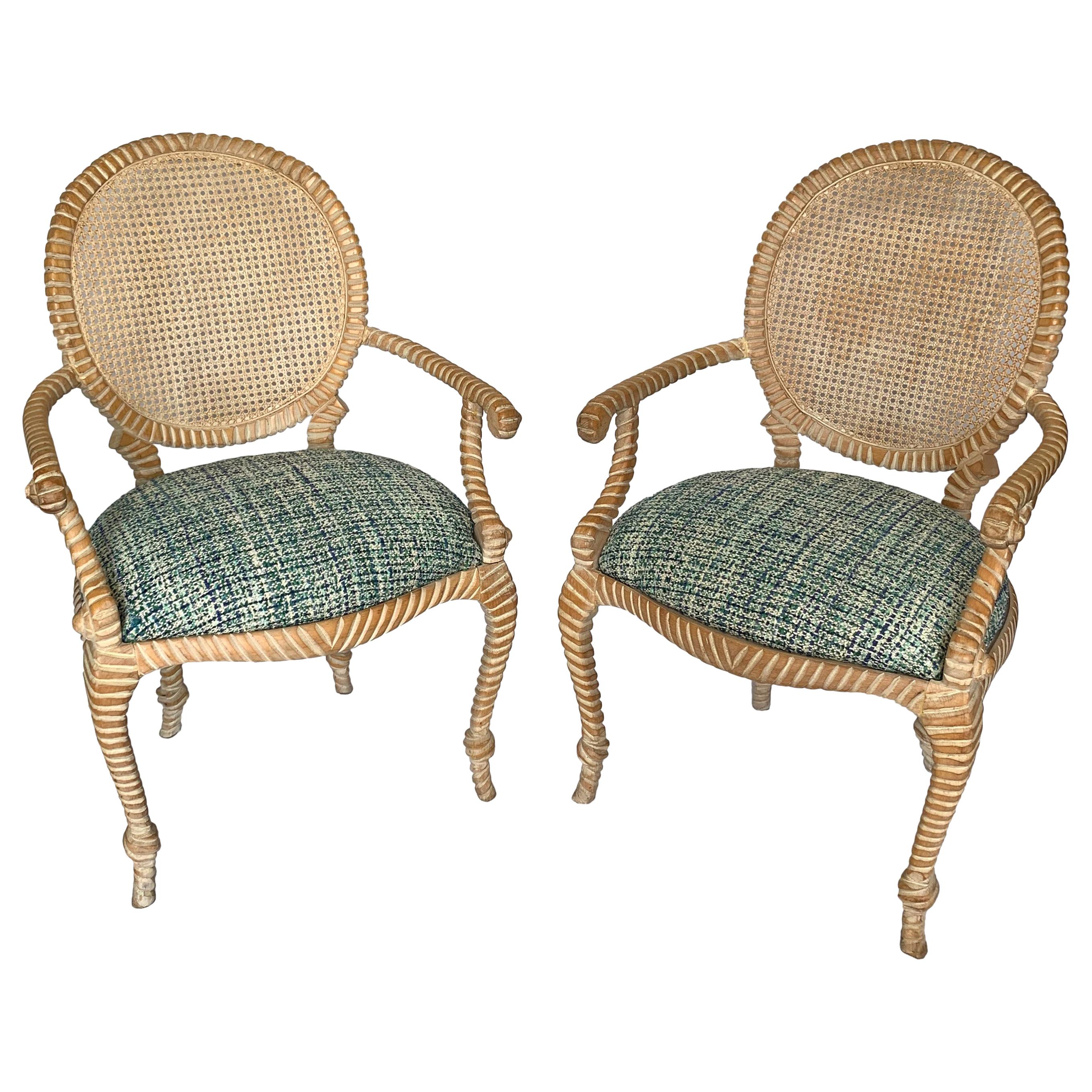 Pair of Napoleon III Classic Rope Chairs with Caned Backs from 1960s For Sale