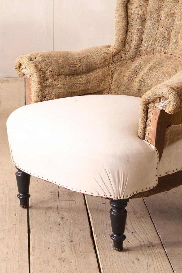 Pair of Napoleon III curved hessian back armchairs In Excellent Condition In Malton, GB