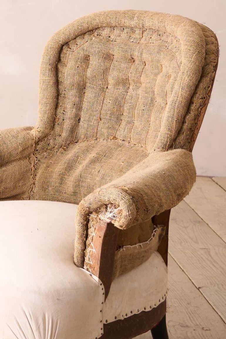 19th Century Pair of Napoleon III curved hessian back armchairs