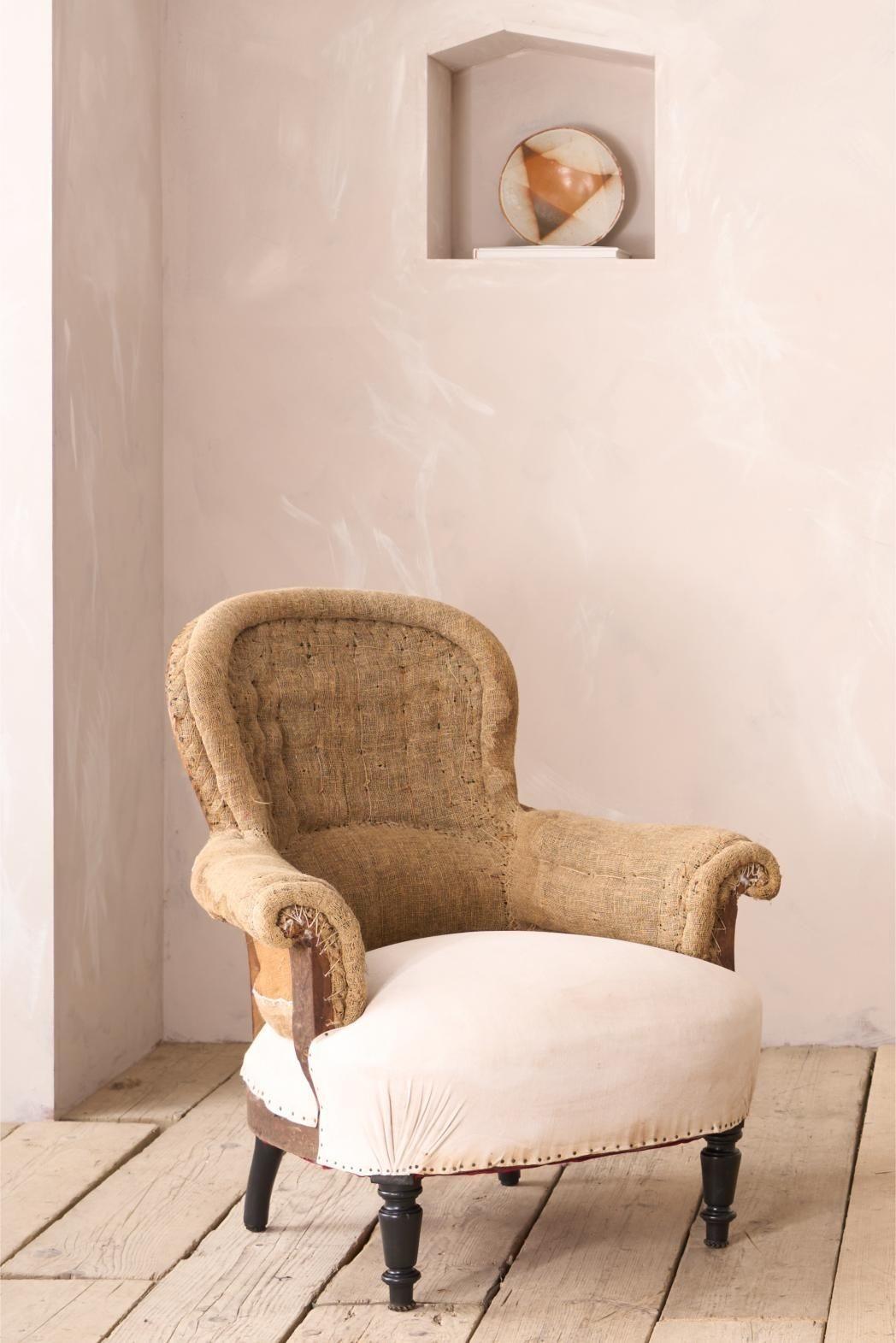 Beech Pair of Napoleon III curved hessian back armchairs