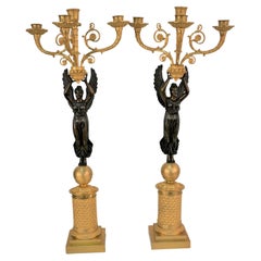 Pair of Napoleon III Dore Bronze Candelabras