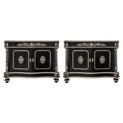 Pair of Napoleon III Ebonized Meuble d'Appui Cabinets