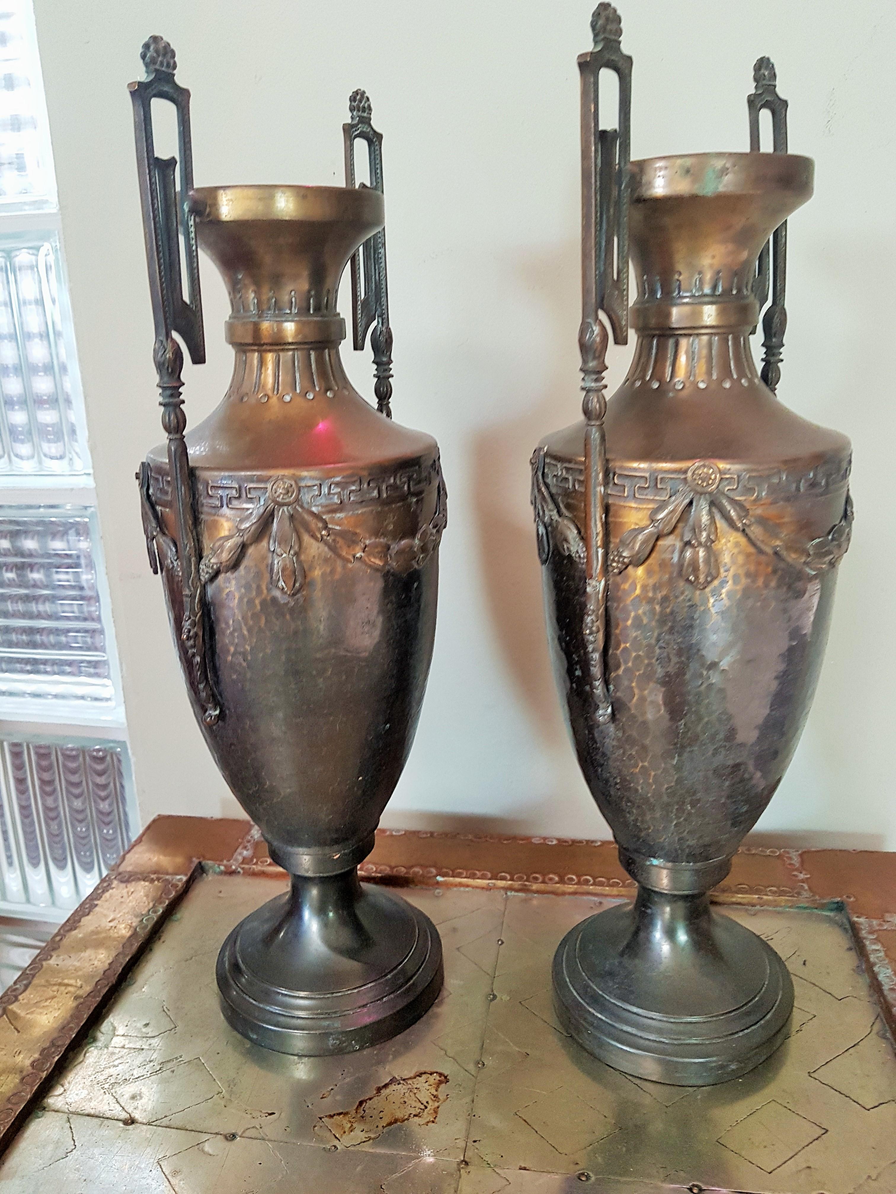 Mid-19th Century Pair of Napoleon III Empire Vases Brass, France, 1860 For Sale