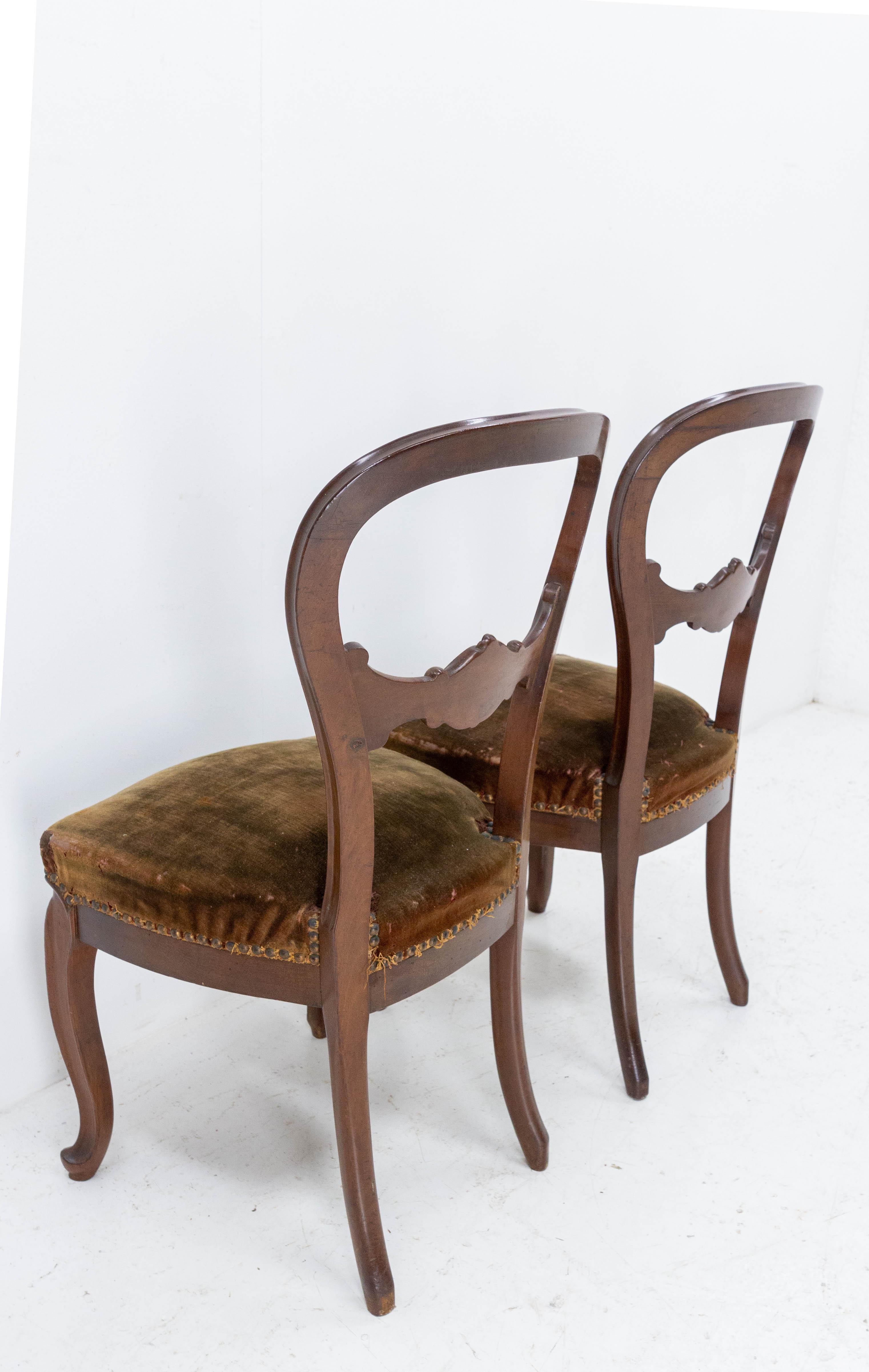 Pair of Napoleon III Exotic Wood and Velvet Chairs French, Late 19th Century For Sale 1