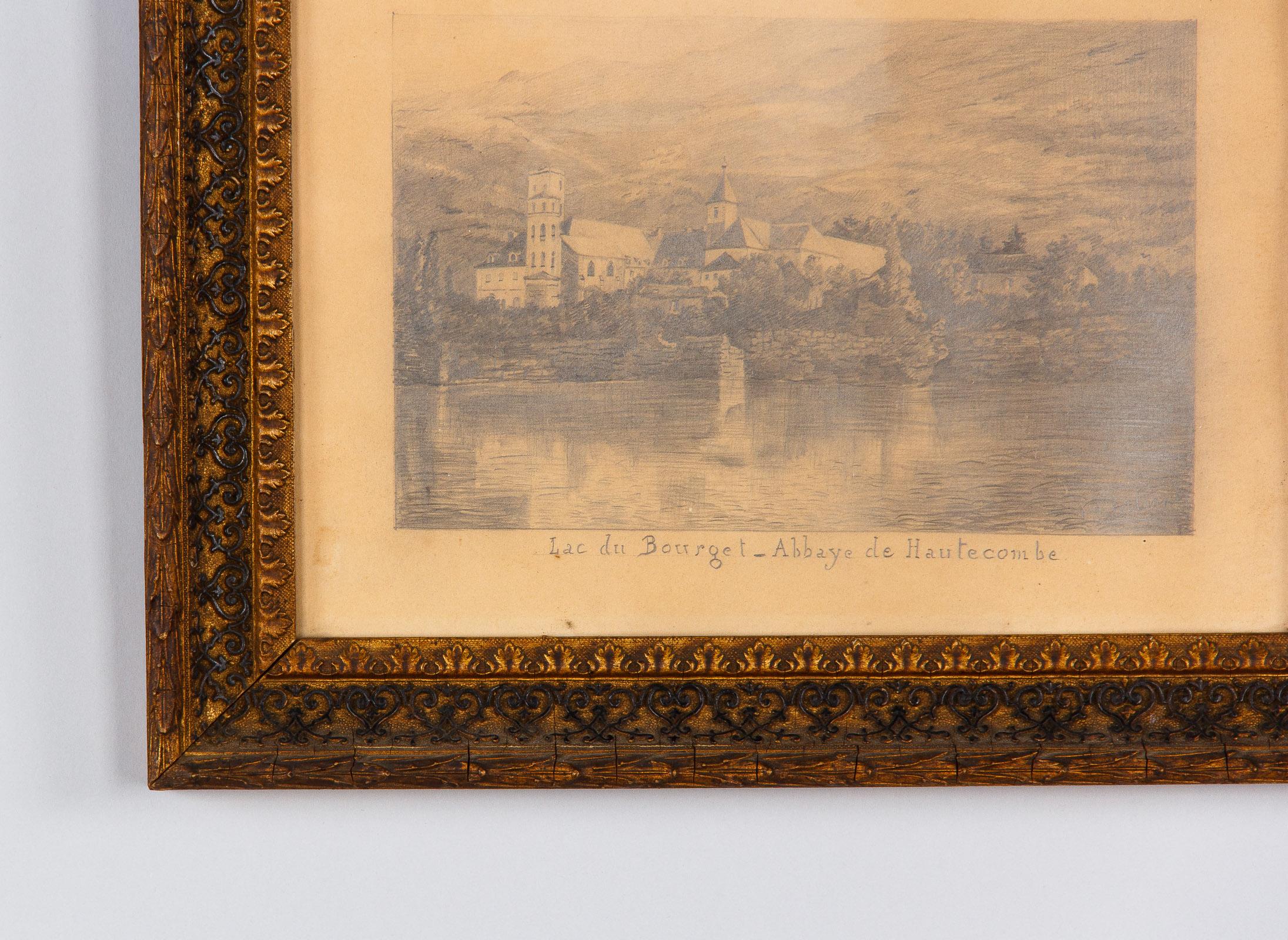 Pair of Napoleon III Framed Landscape Drawings, France, 1870s For Sale 9