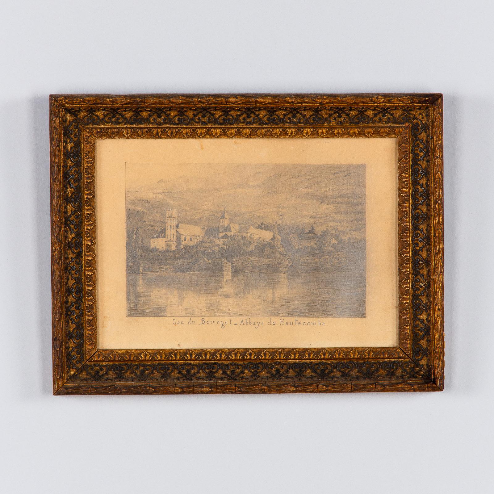 French Pair of Napoleon III Framed Landscape Drawings, France, 1870s For Sale
