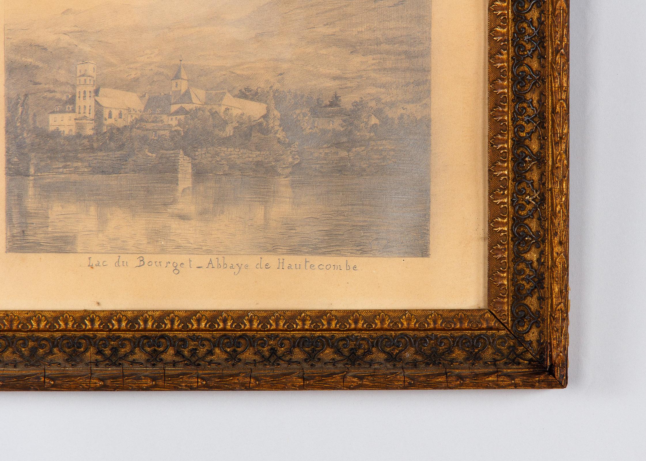 19th Century Pair of Napoleon III Framed Landscape Drawings, France, 1870s For Sale