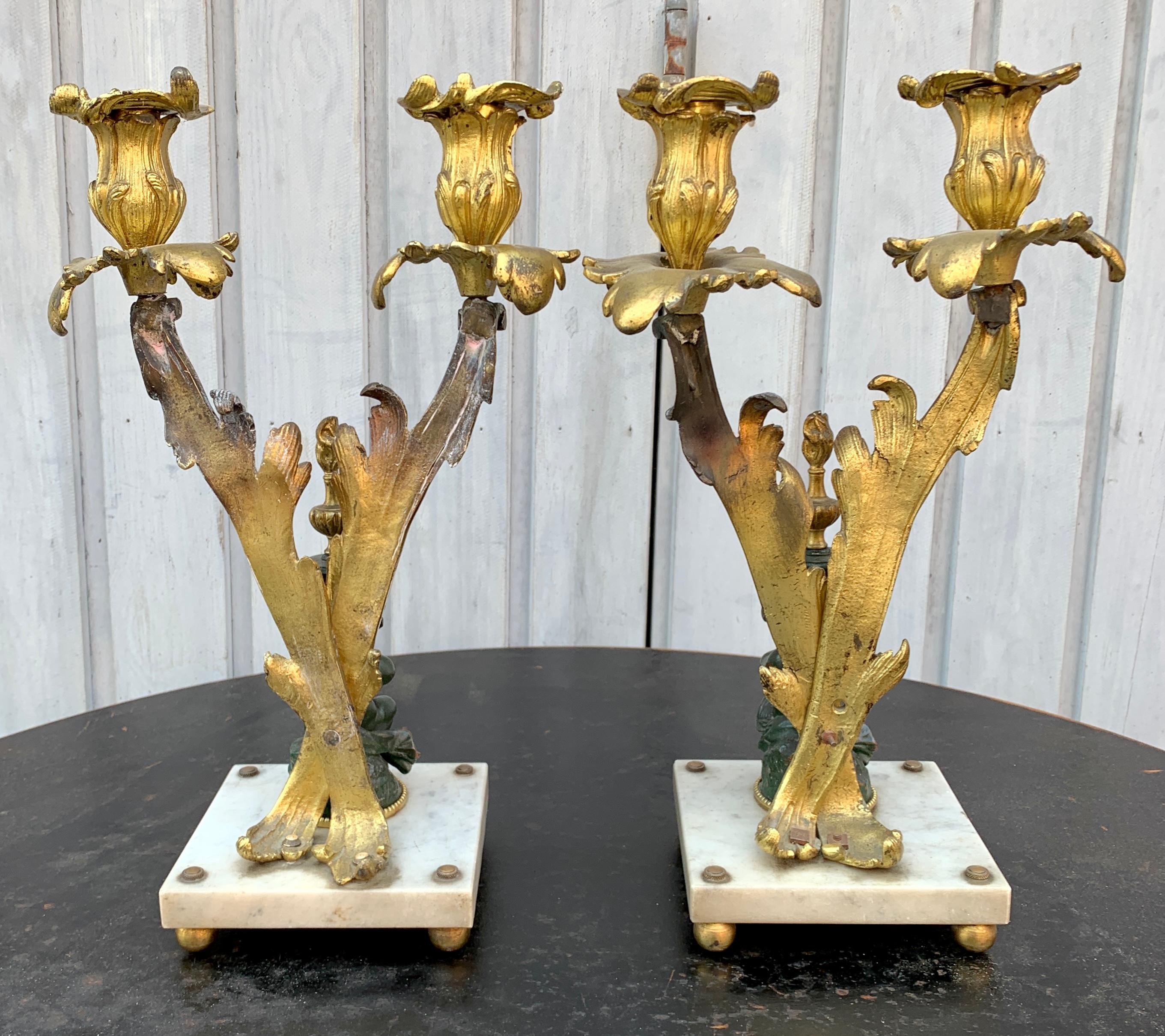 Pair of Napoleon III French Bronze Candelabra on Marble Base 8