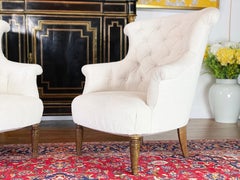 Pair of Napoleon III French Crapaud Armchairs Boucle Armchairs