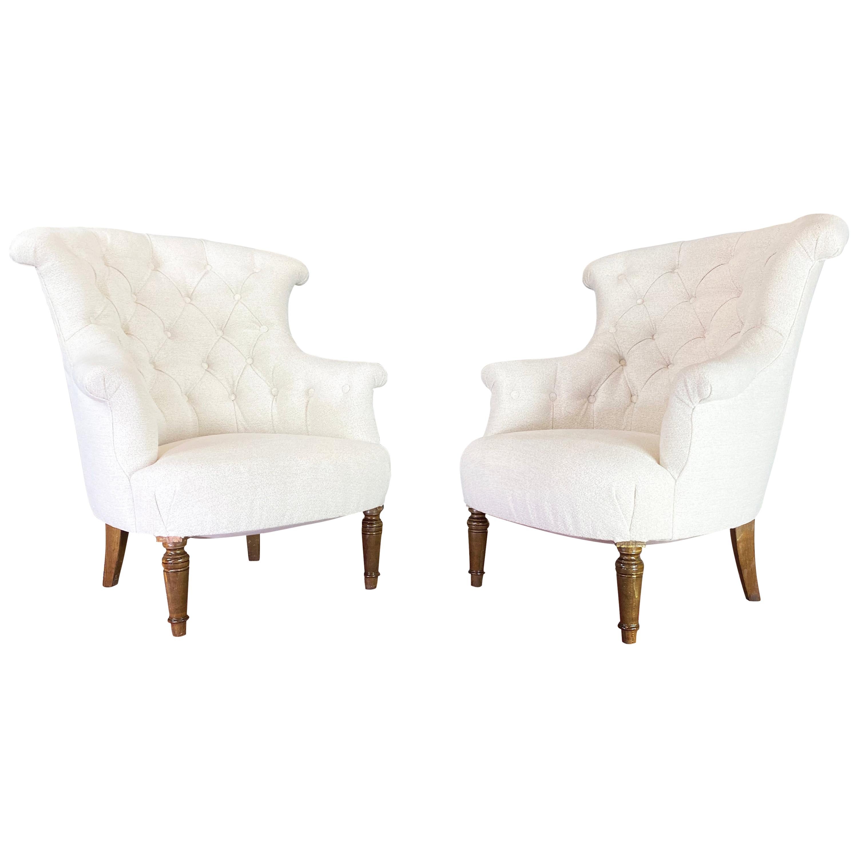 Pair of Napoleon III French Crapaud Armchairs Boucle Armchairs For Sale