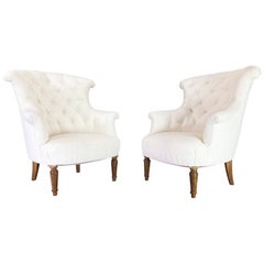 Pair of Napoleon III French Crapaud Armchairs Boucle Armchairs