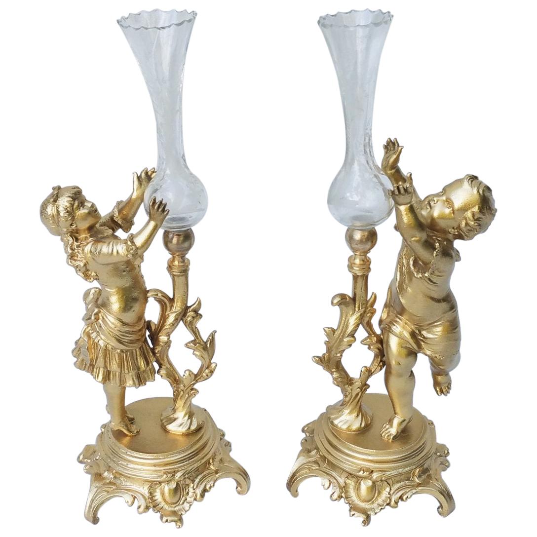Pair of Napoleon III Gilt and Crystal Vases, France, 19th Century