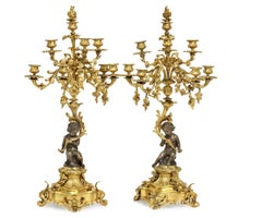 Pair of Napoleon III Gilt and Patinated Bronze Eight-Light Candelabre, 19th Cent