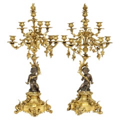 Pair of Napoleon III Gilt and Patinated Bronze Eight-Light Candelabre, 19th Cent