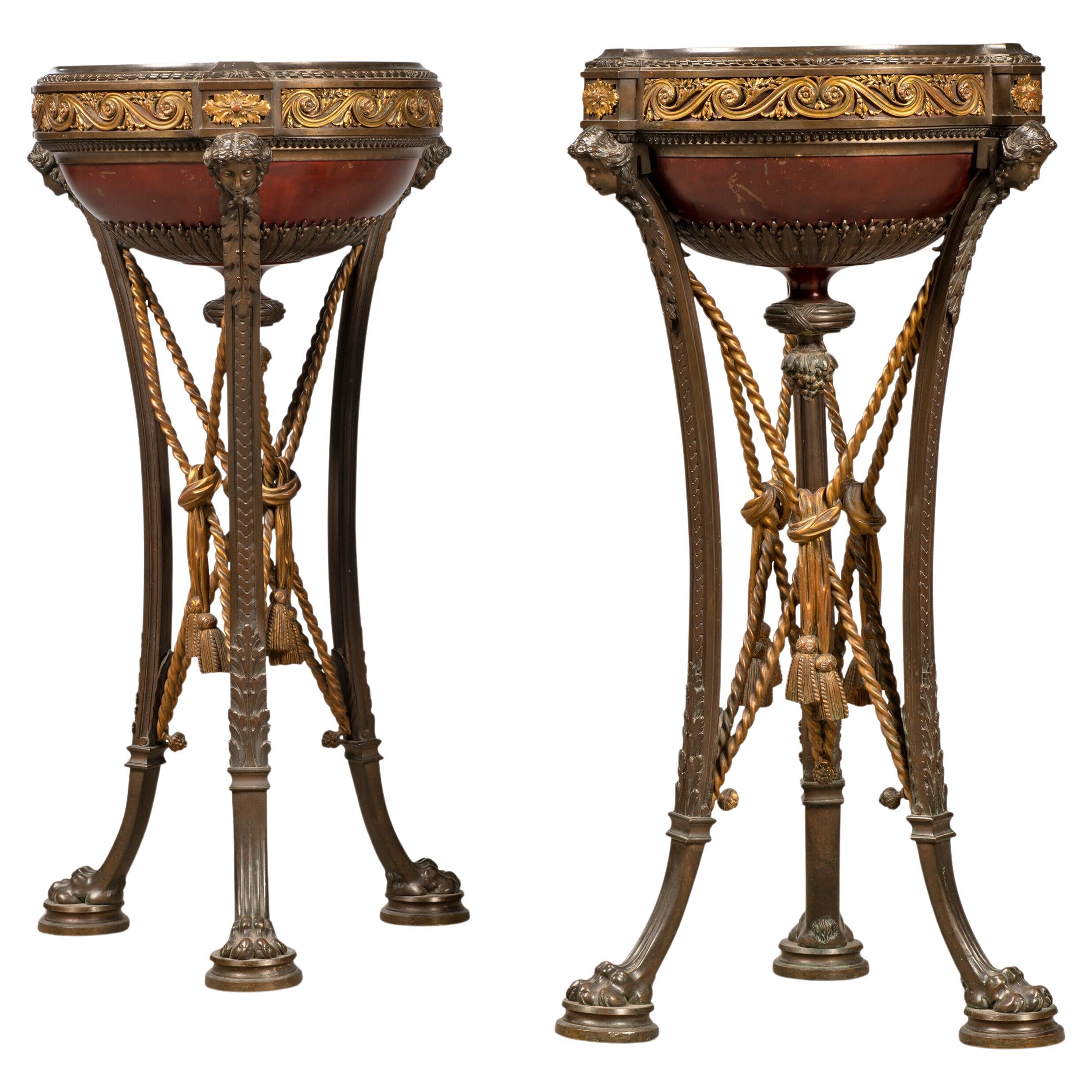 Coppia di Athéniennes in bronzo patinato e bronzo dorato di Napoléon III