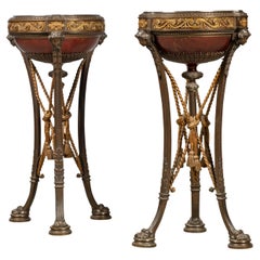 Pareja de ateneos de bronce dorado y patinado de Napoleón III