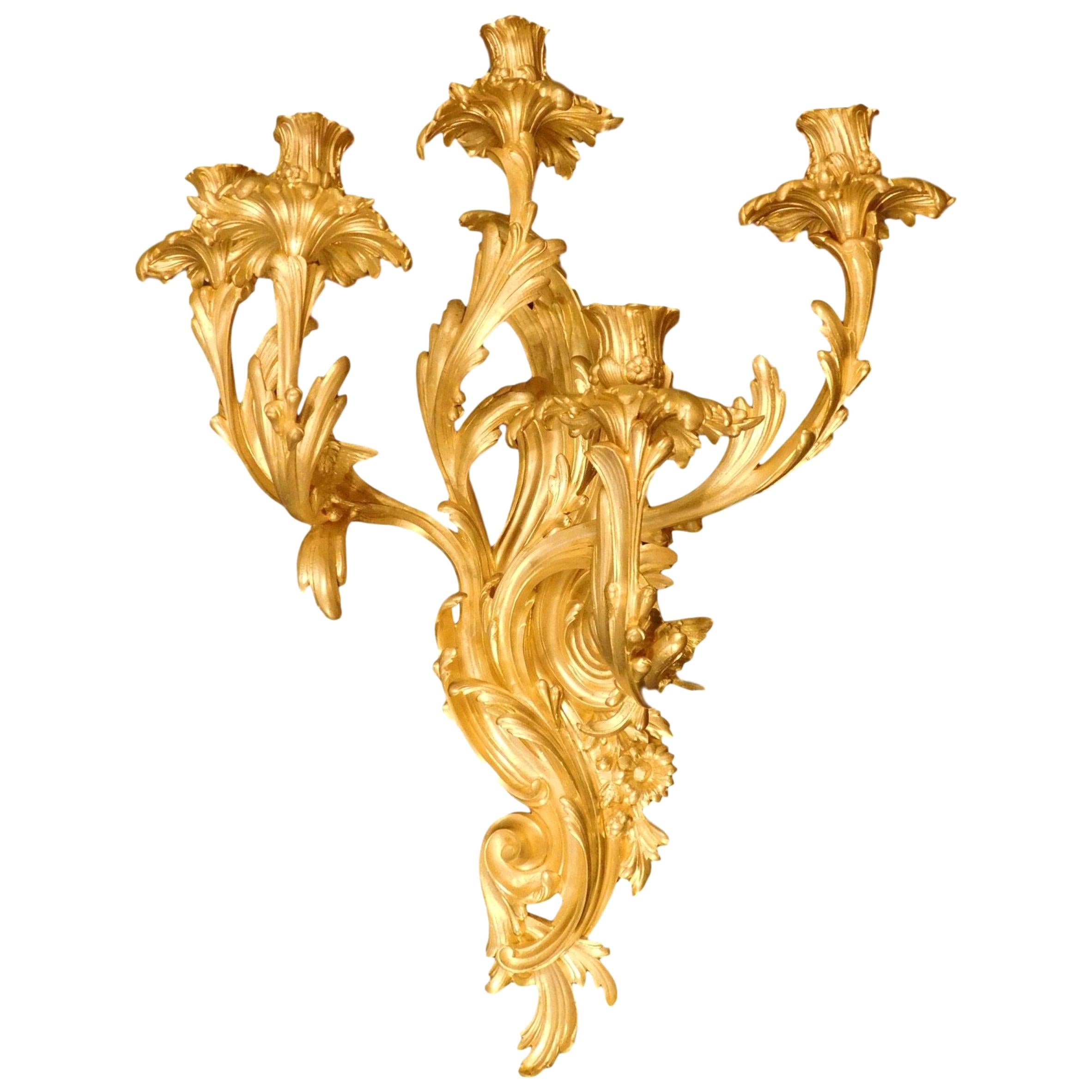 Pair of Napoleon III Gold Bronze Candle Sconces by Victor Paillard, Paris, 1860 For Sale