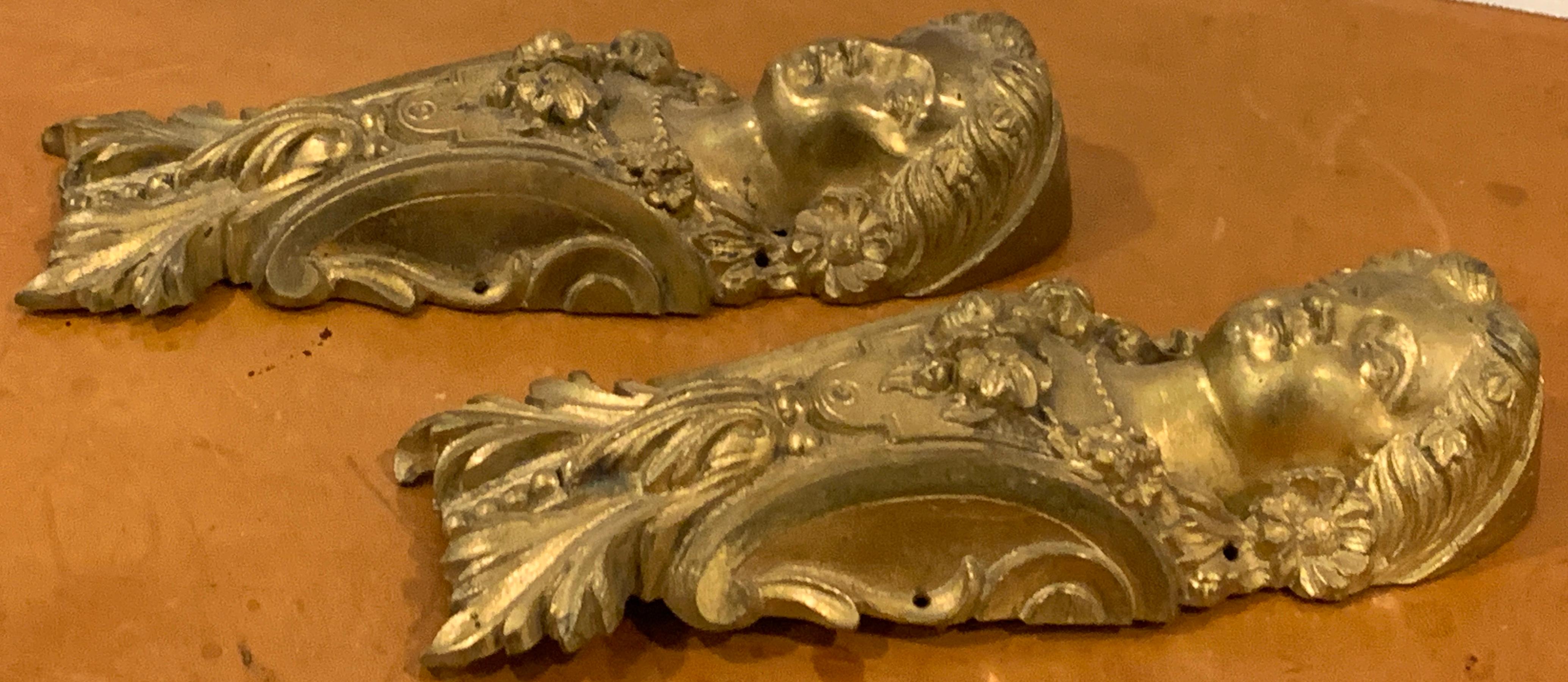 19th Century Pair of Napoleon III Gilt Bronze Female Medallion Furniture Mounts