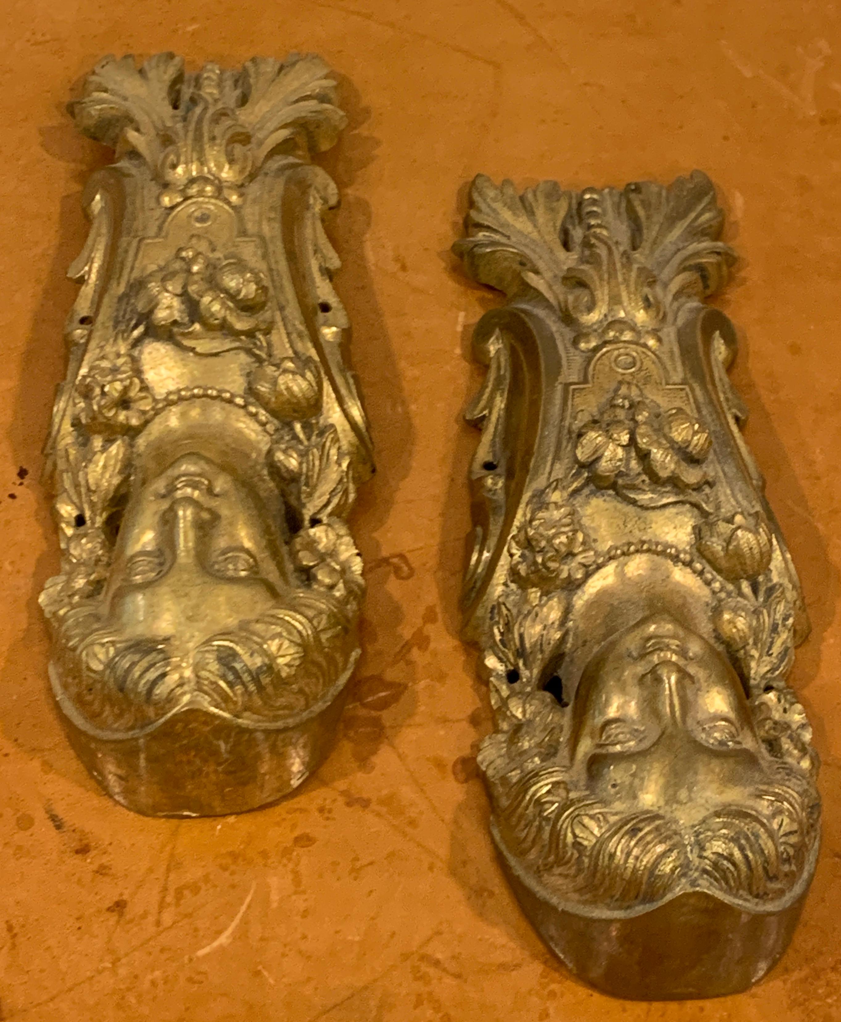 Pair of Napoleon III Gilt Bronze Female Medallion Furniture Mounts 1