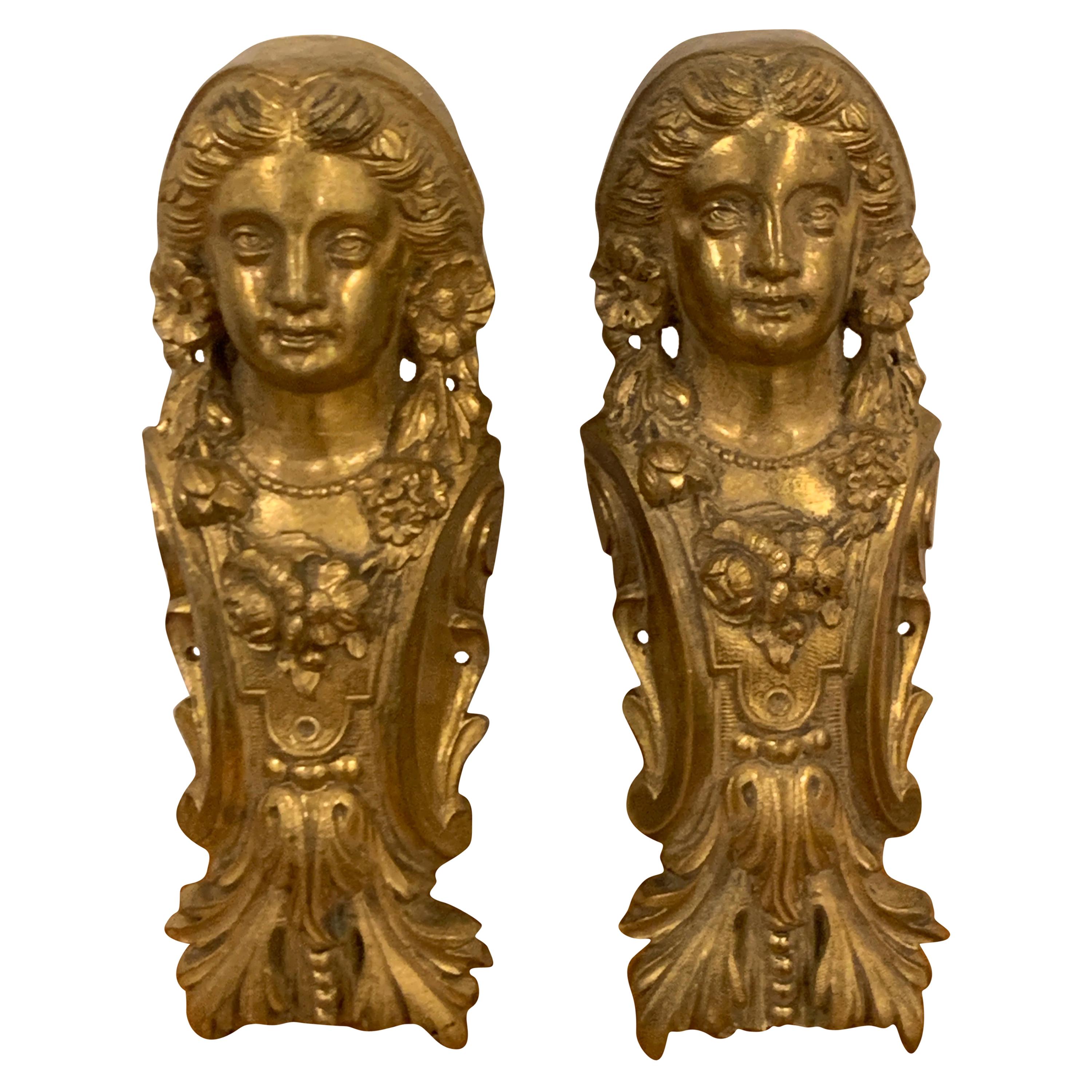 Pair of Napoleon III Gilt Bronze Female Medallion Furniture Mounts