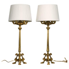 Pair of Napoleon III Gilt-Bronze Five-Light Candelabra, Fitted As Lamps