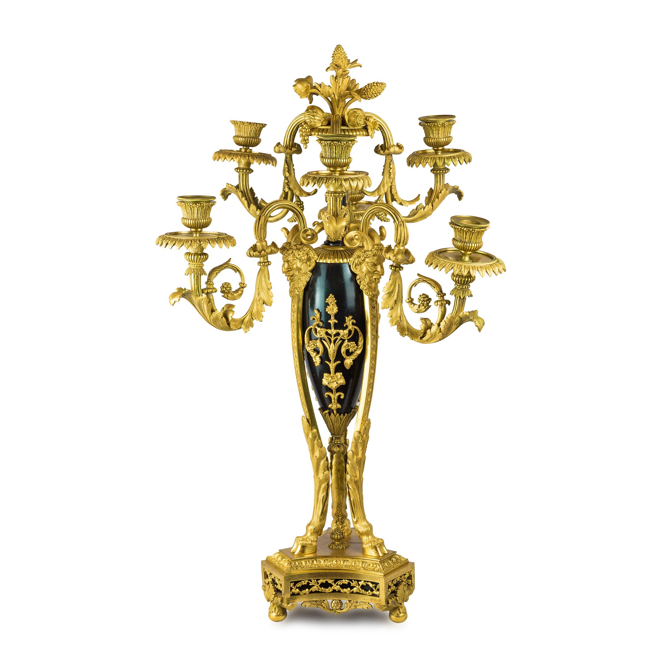 An exquisite pair of Napoleon III gilt bronze six-light candelabras attributed to Emmanuel-Alfred Beurdeley.

Maker: Attributed to Emmanuel-Alfred Beurdeley (1847-1919)
Origin: French
Date: 19th century
Size: 27 inches high.