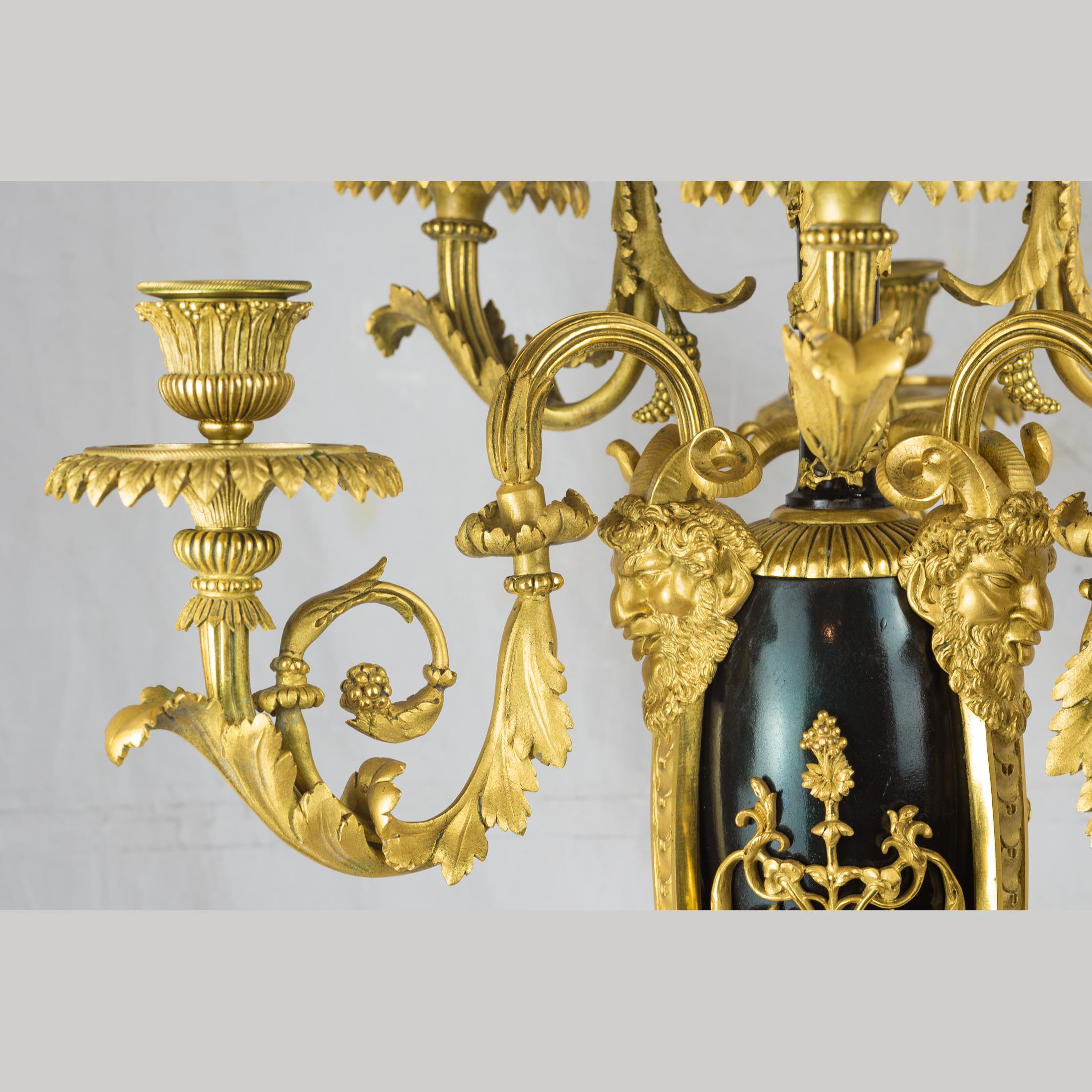 Pair of Napoleon III Gilt-Bronze Six-Light Candelabras Attributed to Beurdeley In Good Condition For Sale In New York, NY