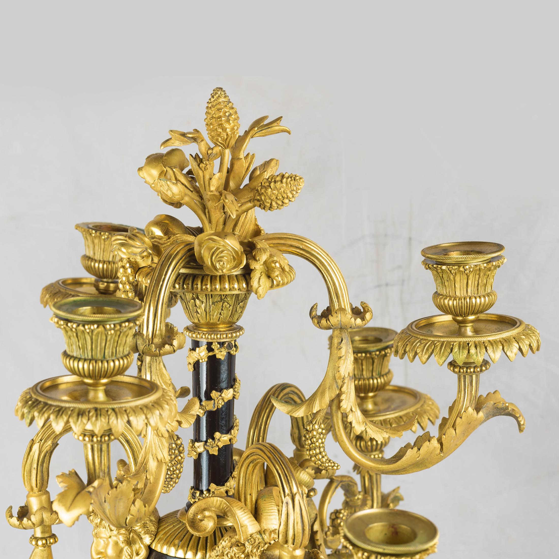 19th Century Pair of Napoleon III Gilt-Bronze Six-Light Candelabras Attributed to Beurdeley For Sale
