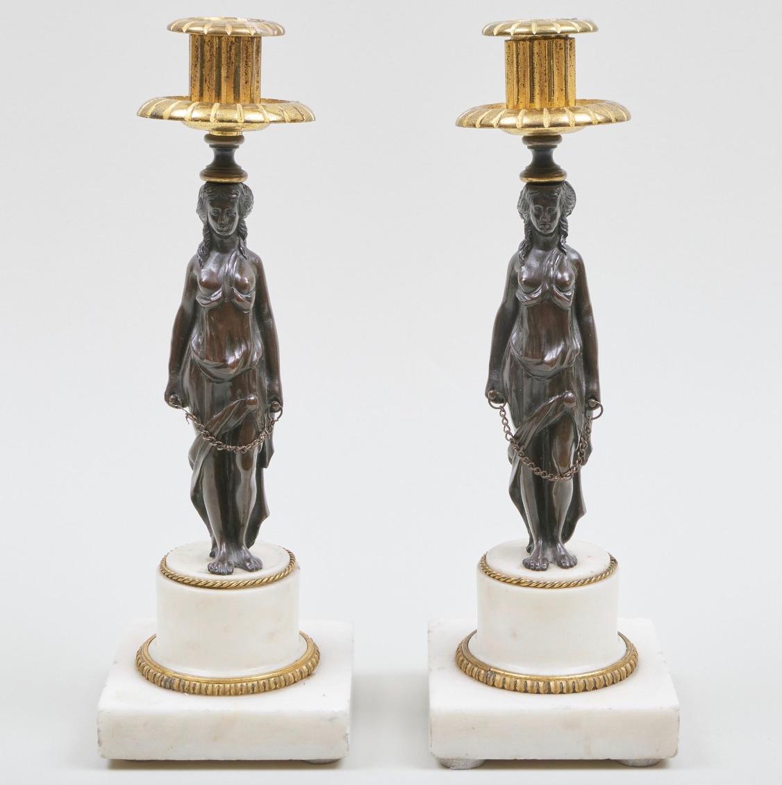 Coppia di candelabri cariatidi in marmo e bronzo patinato di Napoleone III in vendita 4