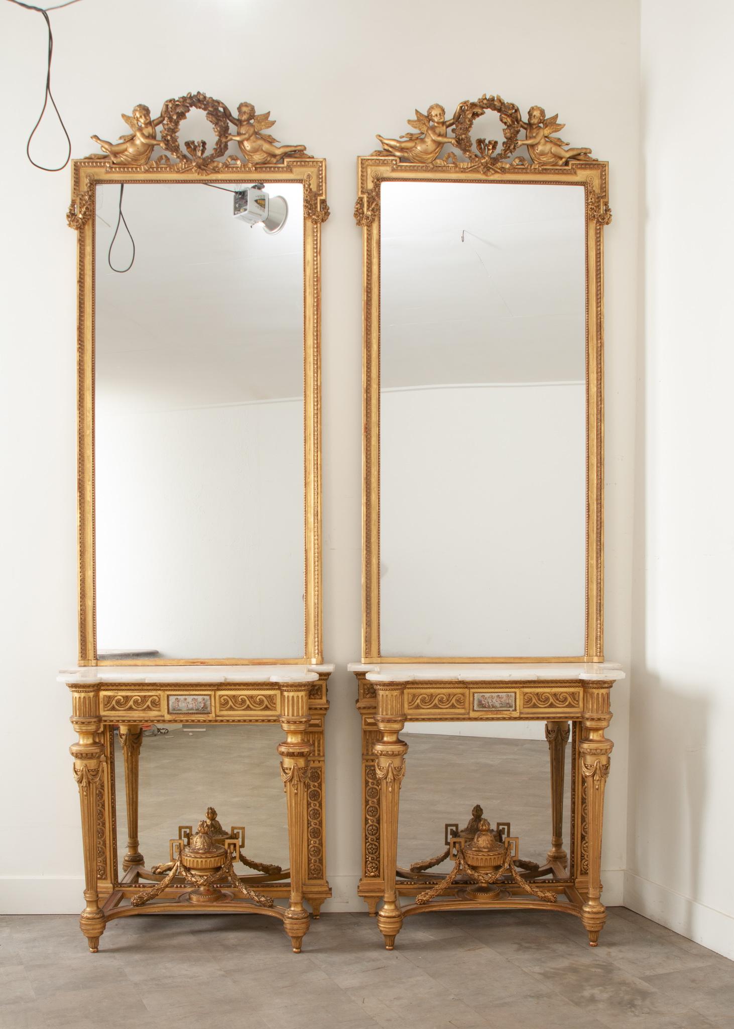 Paire de consoles et miroirs en bois doré Napoléon III 3