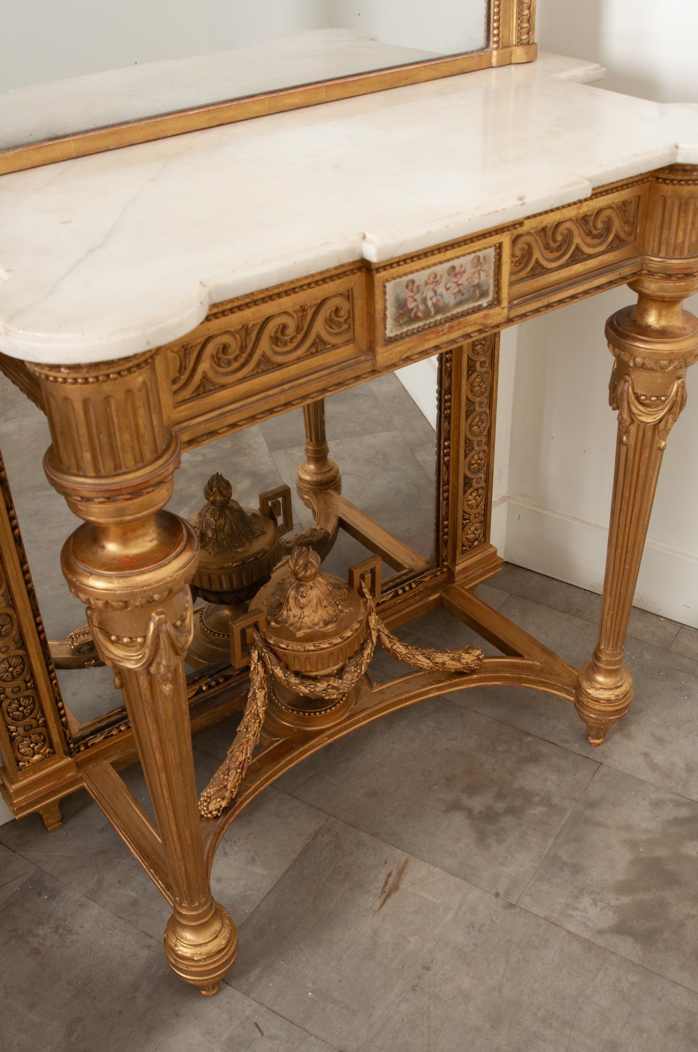 Paire de consoles et miroirs en bois doré Napoléon III 8