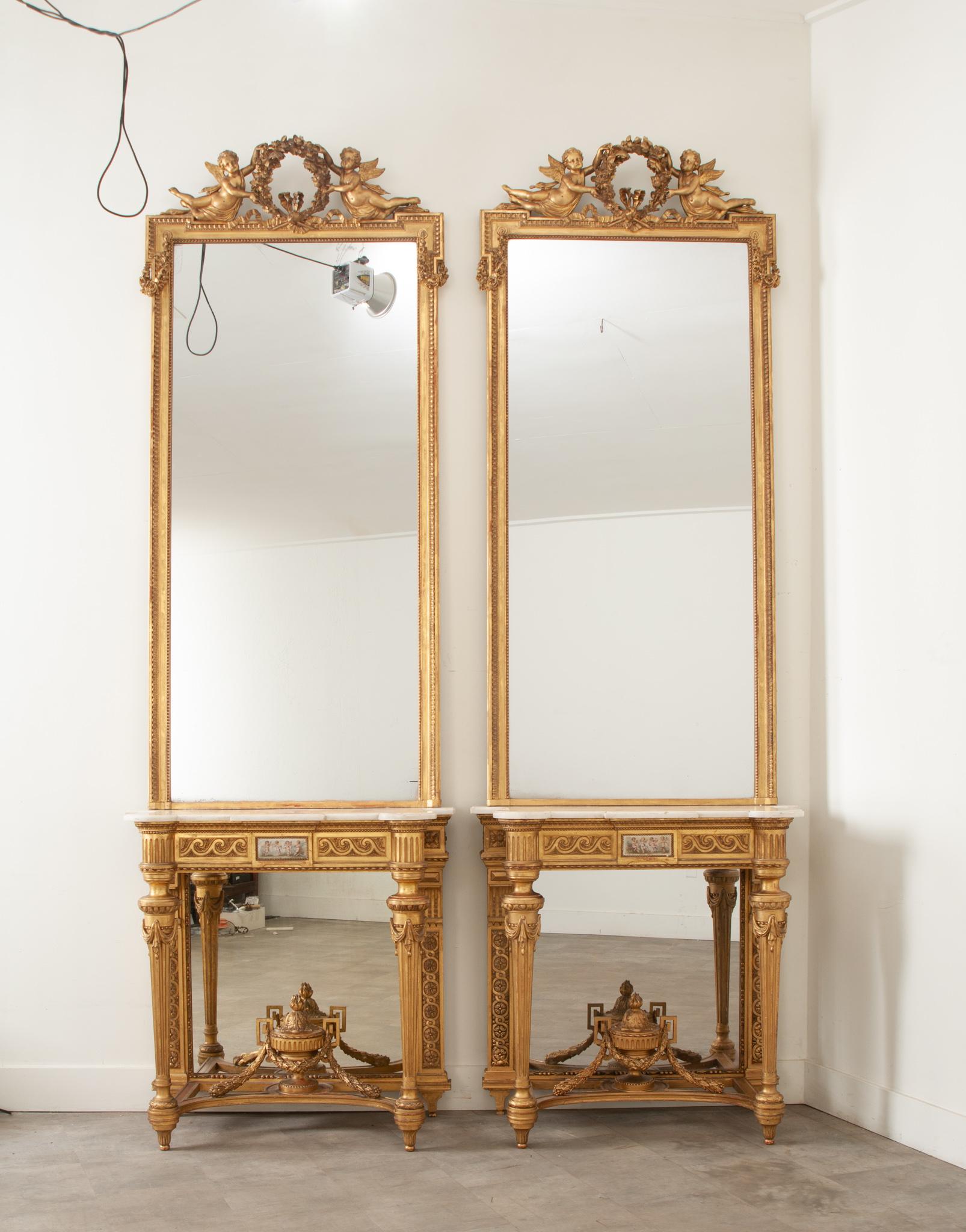Paire de consoles et miroirs en bois doré Napoléon III 10