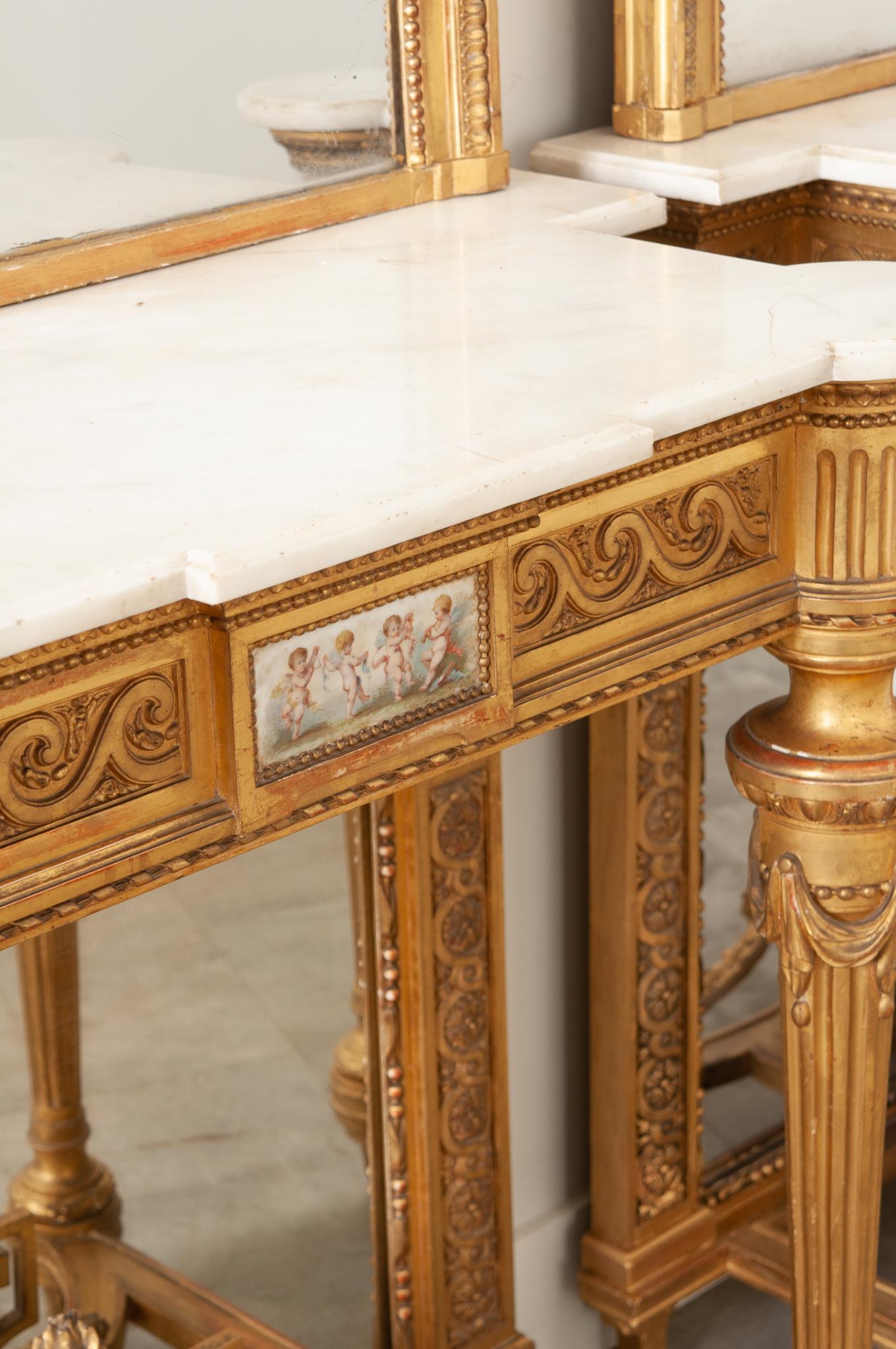 Laiton Paire de consoles et miroirs en bois doré Napoléon III