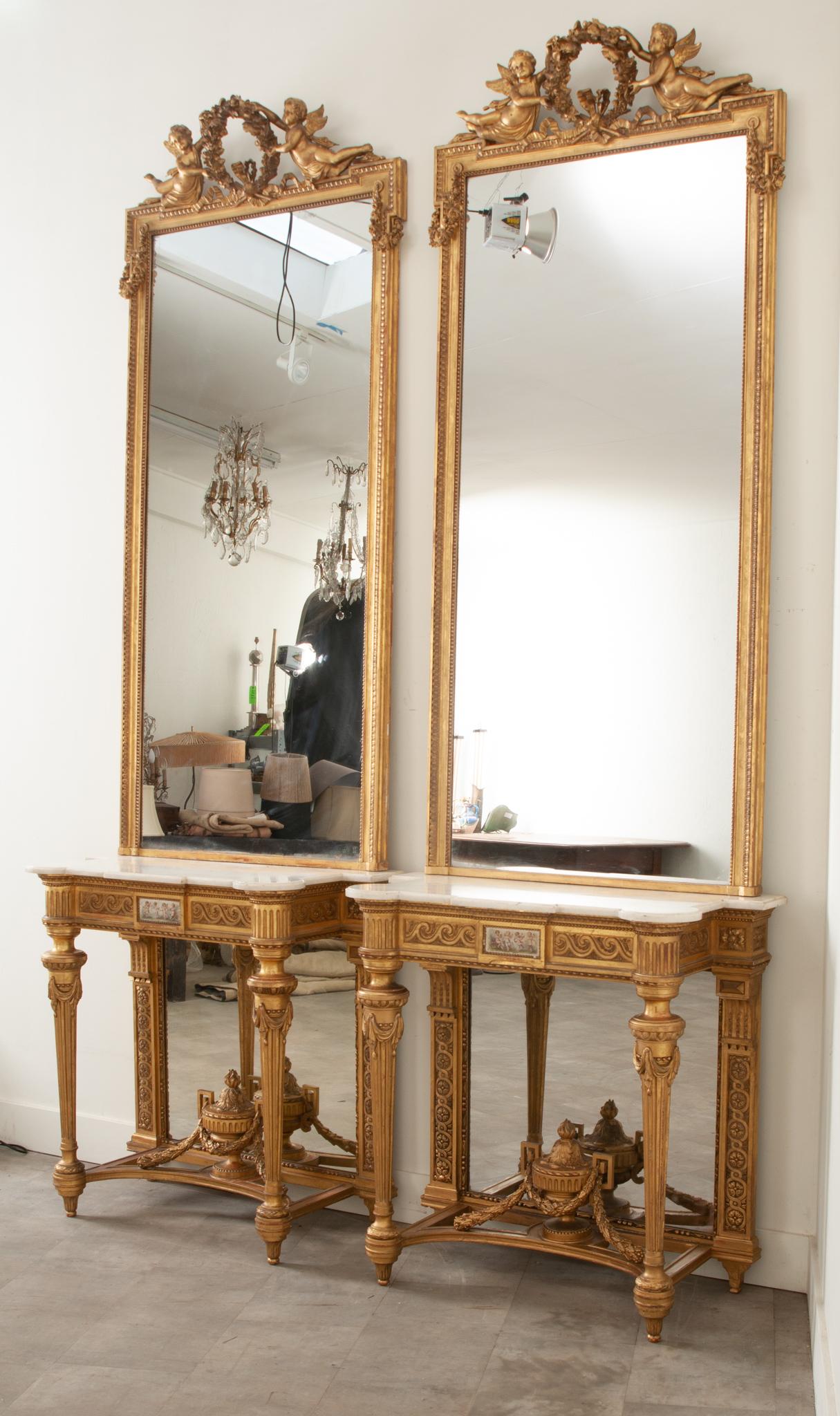Paire de consoles et miroirs en bois doré Napoléon III 1