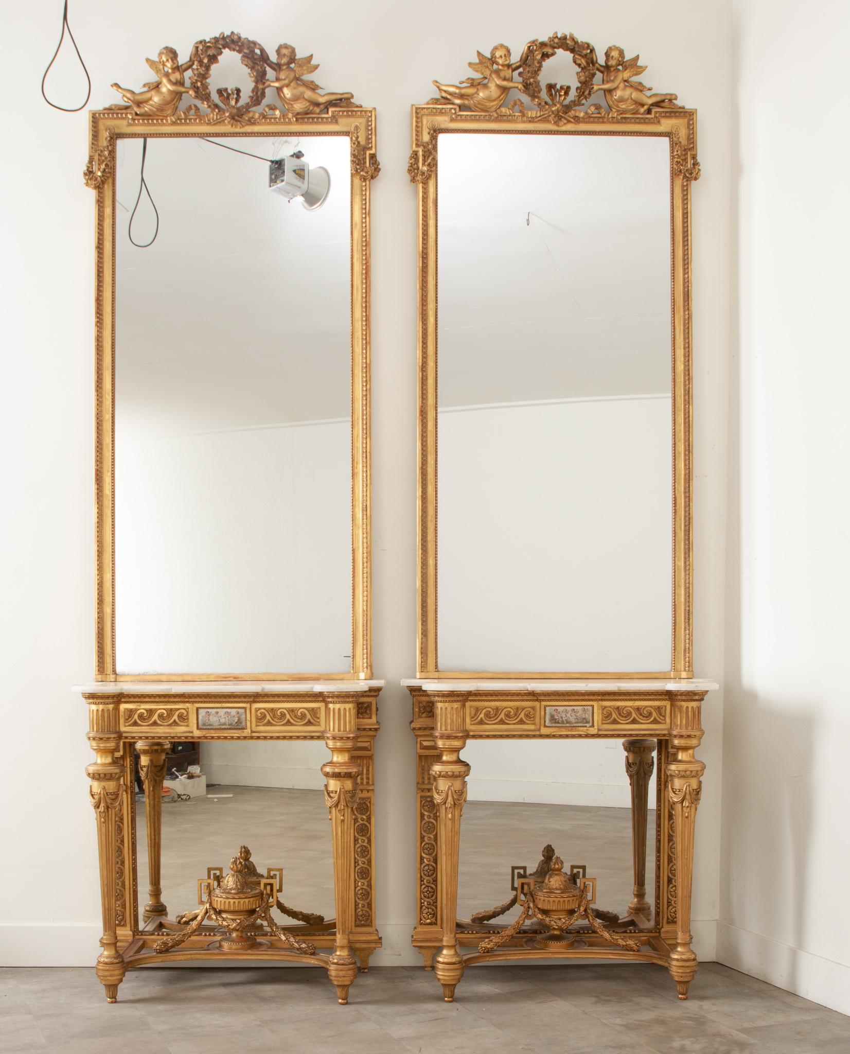 Paire de consoles et miroirs en bois doré Napoléon III 2