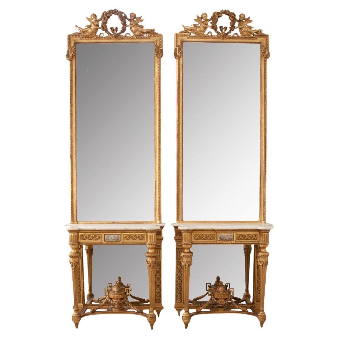 Paire de consoles et miroirs en bois doré Napoléon III