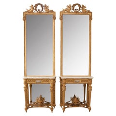 Antique Pair of Napoleon III Giltwood Consoles & Mirrors