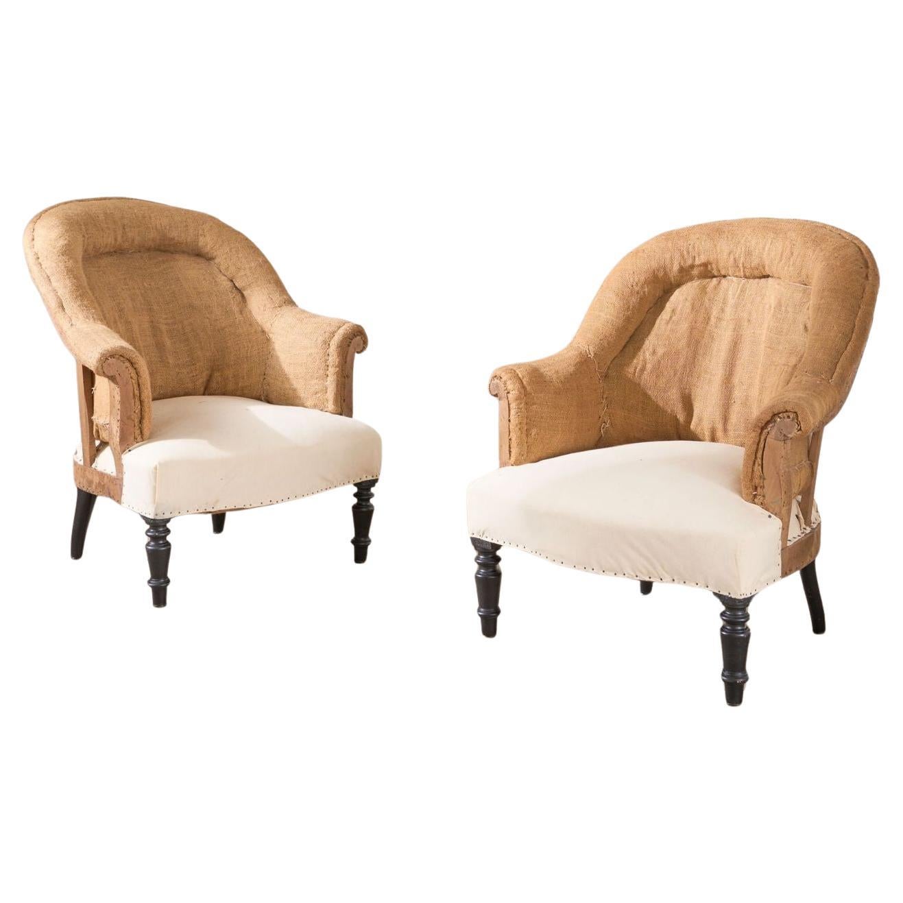 Pair of Napoleon III Hessian tub chairs