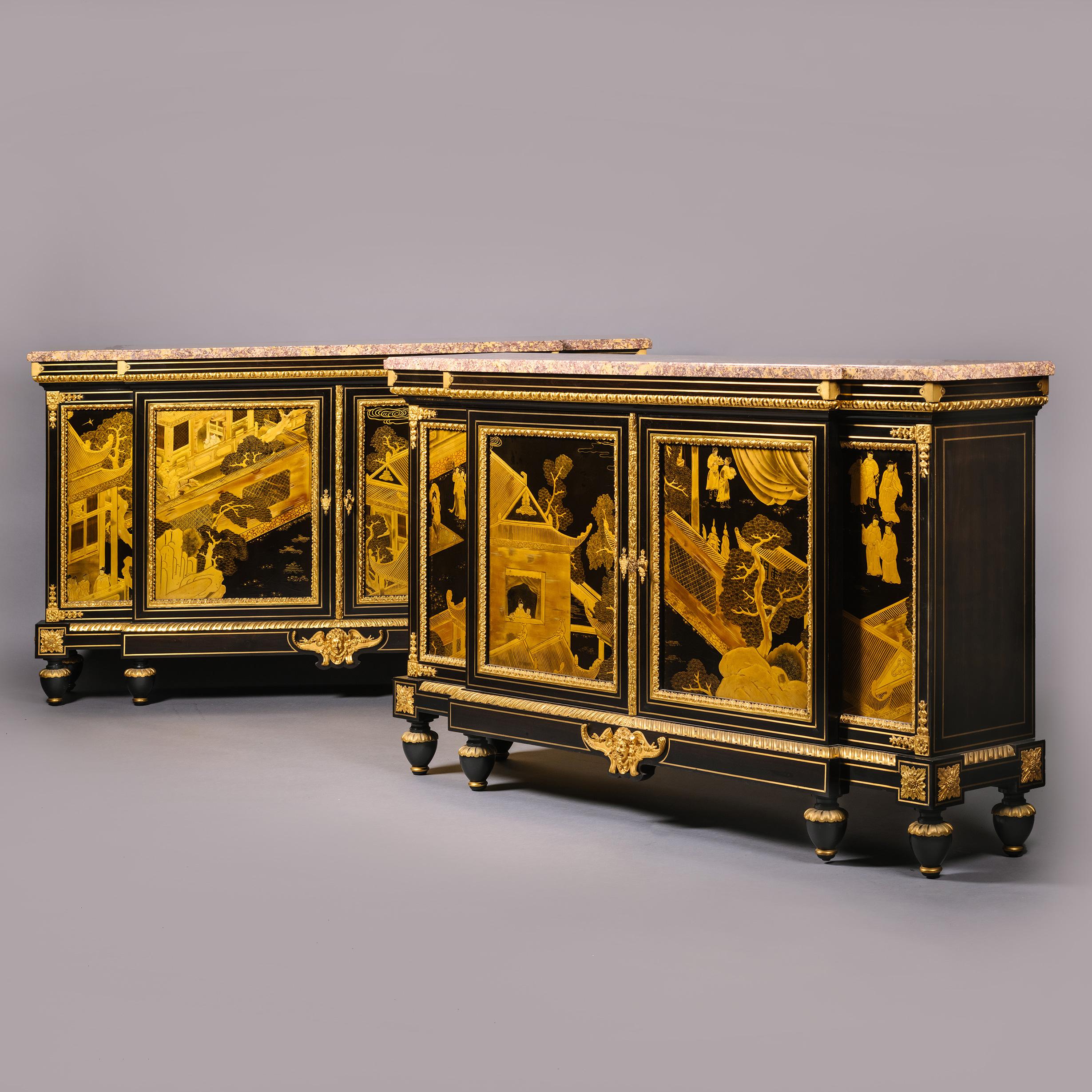 French Pair of Napoleon III Lacquer Commodes À Vantaux by by Winckelsen For Sale